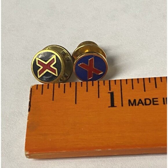Gold Tone Enamel X Tie Tack Lapel Pin Different Colors Red Blue Black - Picture 2 of 3